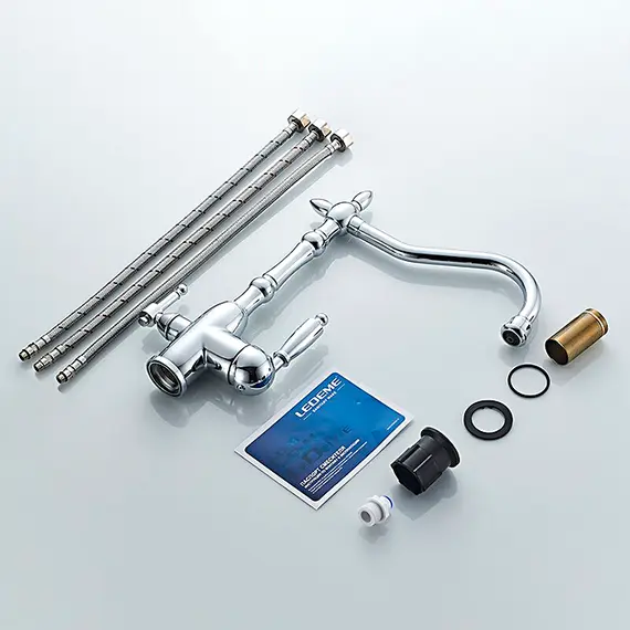 Смеситель для кухни со встроенным краном под фильтр питьевой воды Ledeme L4555-3 хром, изображение 8