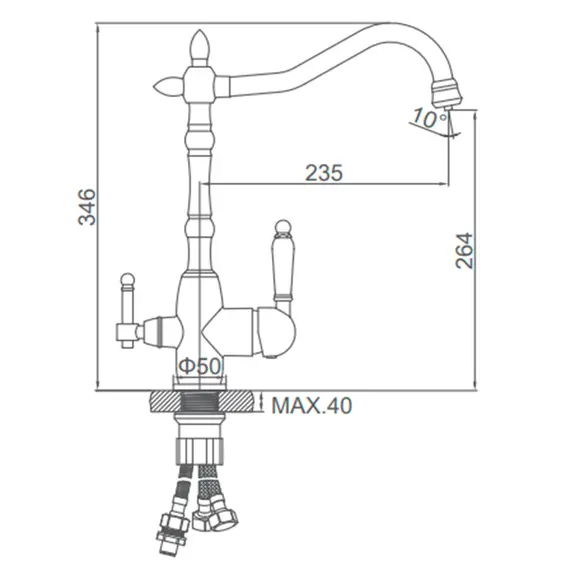 Смеситель для кухни ретро со встроенным краном под фильтр питьевой воды Ledeme L4555G-3 золотой, изображение 2