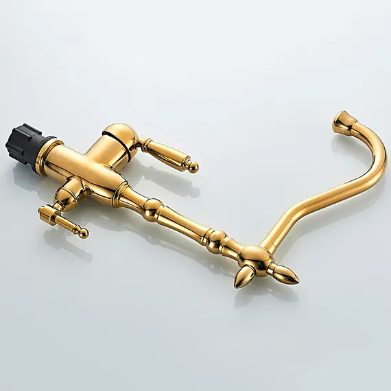 Смеситель для кухни ретро со встроенным краном под фильтр питьевой воды Ledeme L4555G-3 золотой, изображение 5