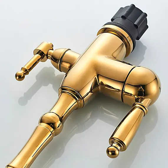 Смеситель для кухни ретро со встроенным краном под фильтр питьевой воды Ledeme L4555G-3 золотой, изображение 6