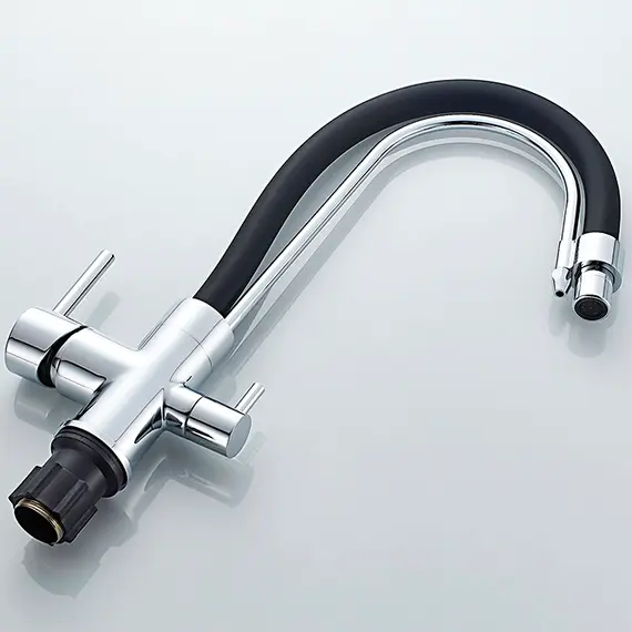 Смеситель для кухни с гибким изливом и встроенным краном под фильтр питьевой воды Ledeme L4755-2 черный/хром, изображение 4