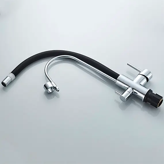 Смеситель для кухни с гибким изливом и встроенным краном под фильтр питьевой воды Ledeme L4755-2 черный/хром, изображение 5