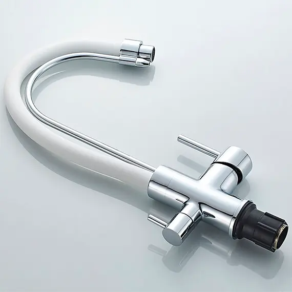 Смеситель для кухни с гибким изливом и встроенным краном под фильтр питьевой воды Ledeme L4755-3 белый/хром, изображение 3