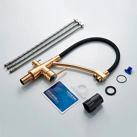 Смеситель для кухни с гибким изливом и встроенным краном под фильтр питьевой воды Ledeme L4855Y-2 хром, изображение 6