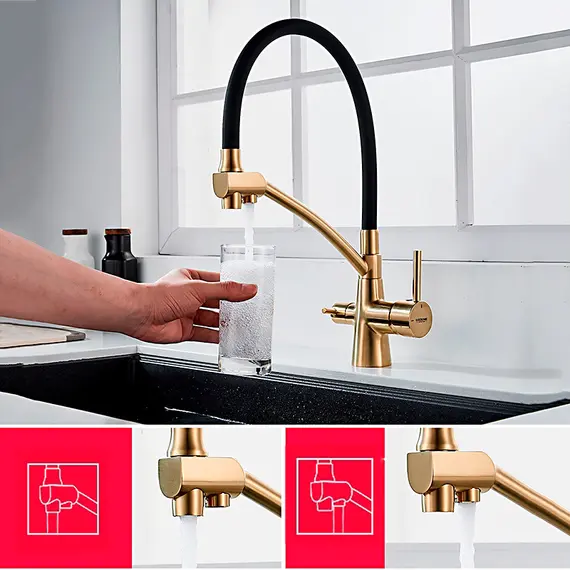 Смеситель для кухни с гибким изливом и встроенным краном под фильтр питьевой воды Ledeme L4855Y-2 хром, изображение 7