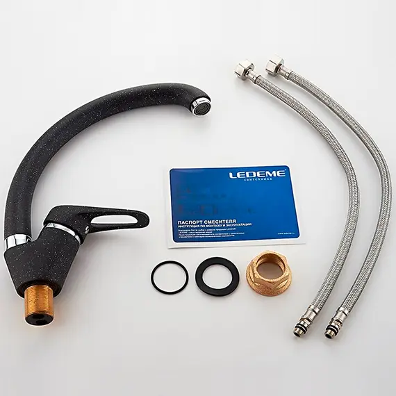 Смеситель для кухни Ledeme R L5913F черный, изображение 13