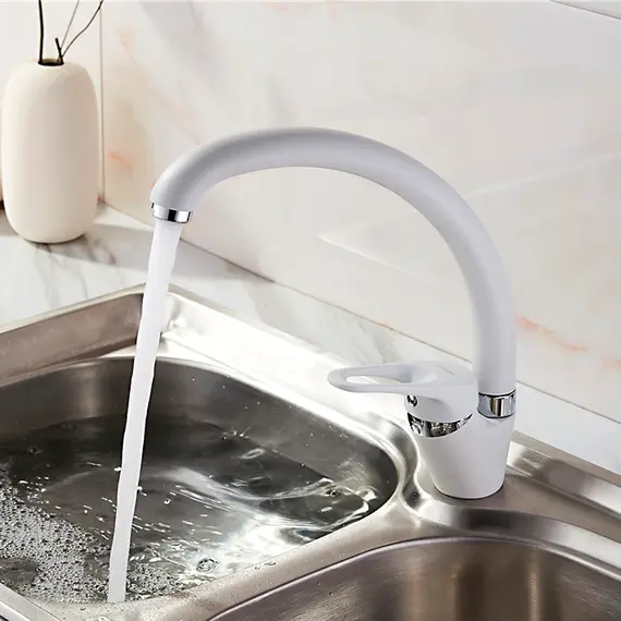 Смеситель для кухни Ledeme L5913H белый, изображение 5