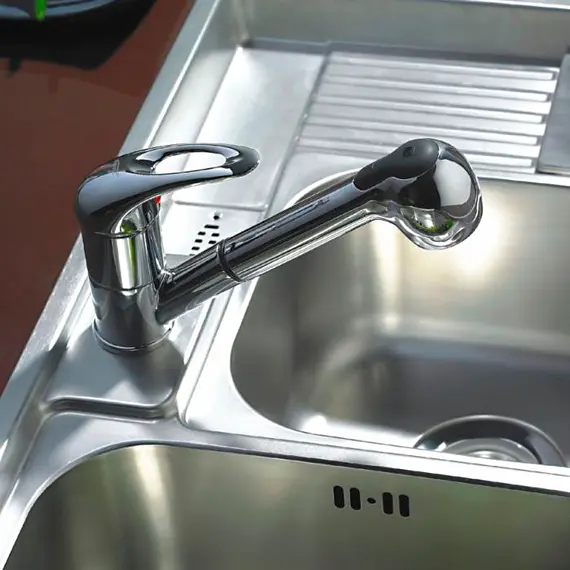 Смеситель для кухни с выдвижной лейкой с душем Ledeme H02-B L6002-B хром, изображение 3