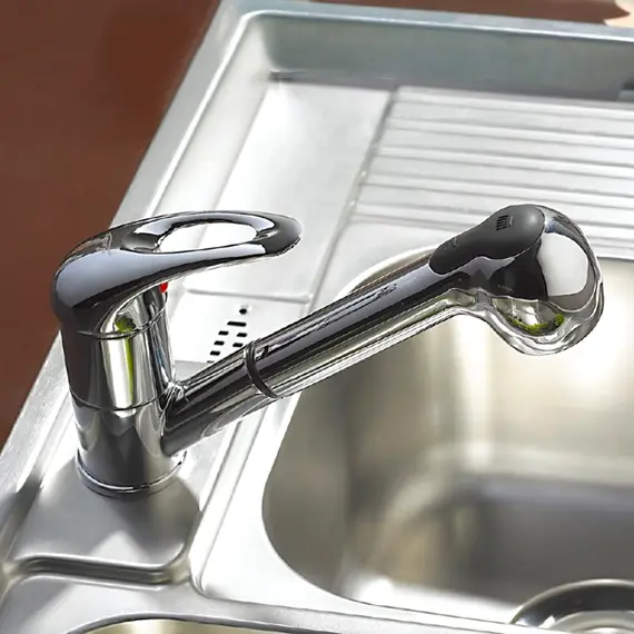 Смеситель для кухни с выдвижной лейкой с душем Ledeme H02-B L6002-B хром, изображение 4