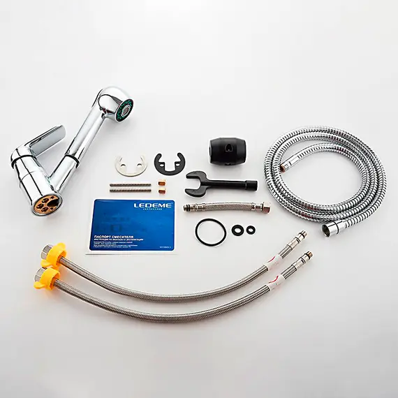 Смеситель для кухни с выдвижной лейкой с душем Ledeme H48 L6048 хром, изображение 12