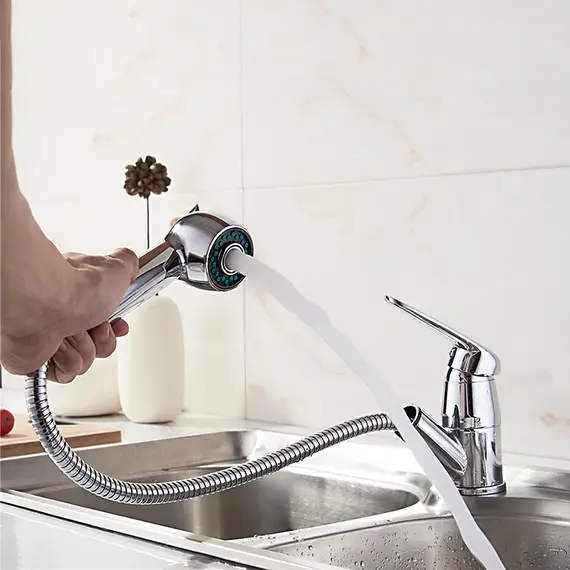 Смеситель для кухни с выдвижной лейкой с душем Ledeme H48 L6048 хром, изображение 5