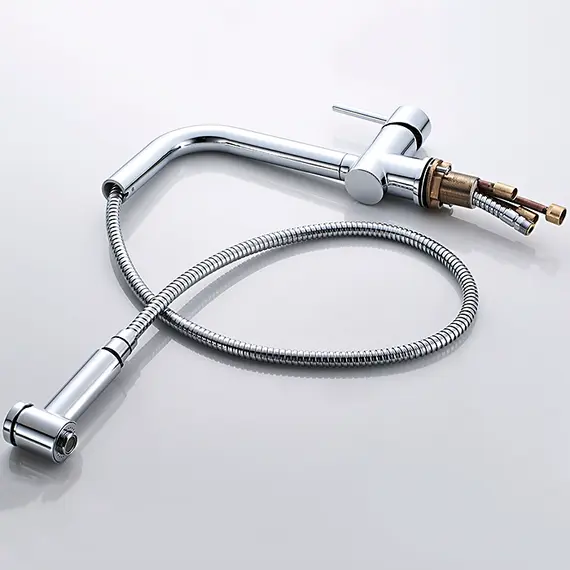 Смеситель для кухни с выдвижной лейкой с душем Ledeme L6055 хром, изображение 6