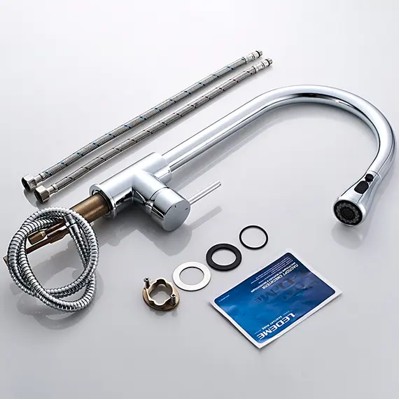 Смеситель для кухни с выдвижной лейкой с душем Ledeme L6155 хром, изображение 11