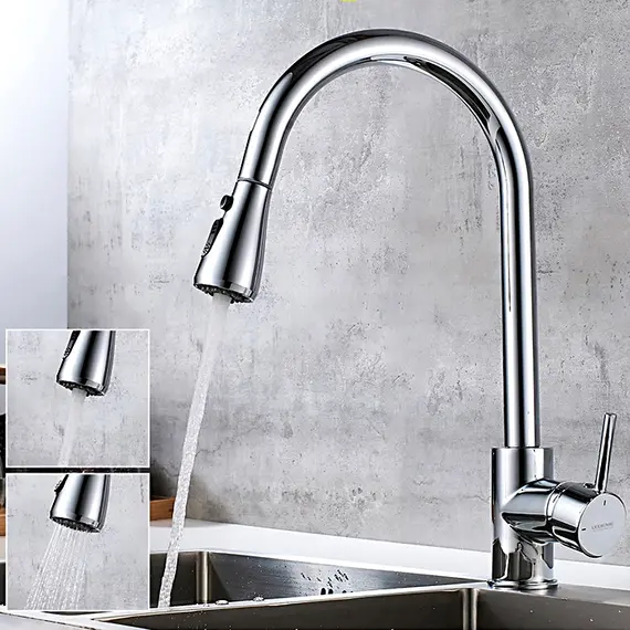 Смеситель для кухни с выдвижной лейкой с душем Ledeme L6155 хром, изображение 3