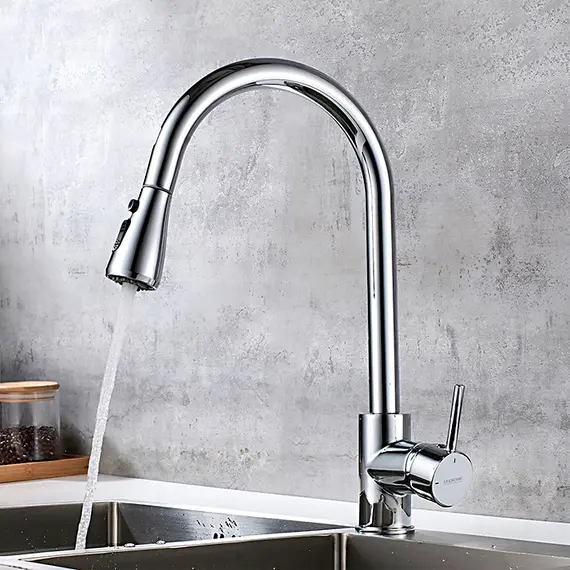 Смеситель для кухни с выдвижной лейкой с душем Ledeme L6155 хром, изображение 5