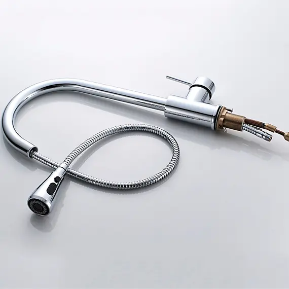 Смеситель для кухни с выдвижной лейкой с душем Ledeme L6155 хром, изображение 7