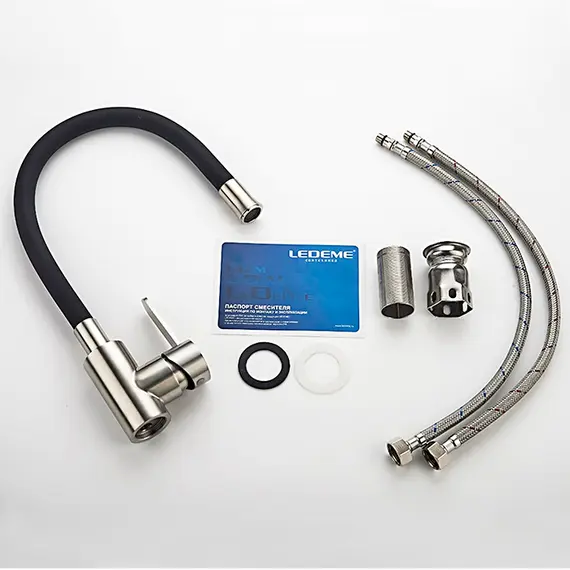 Смеситель для кухни с гибким изливом Ledeme R L74004-2 черный/нержавеющая сталь, изображение 12