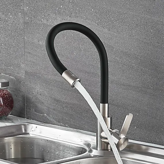 Смеситель для кухни с гибким изливом Ledeme R L74004-2 черный/нержавеющая сталь, изображение 3