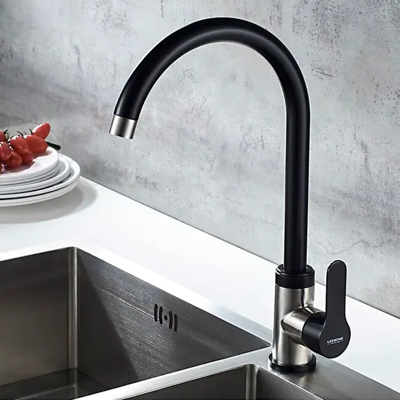 Смеситель для кухни Ledeme L74105B черный черный/суперсталь, изображение 3