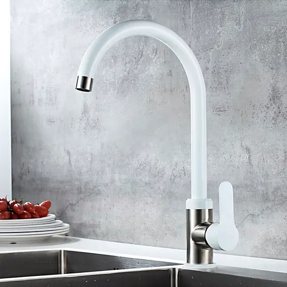 Смеситель для кухни Ledeme L74105W белый/суперсталь, изображение 4