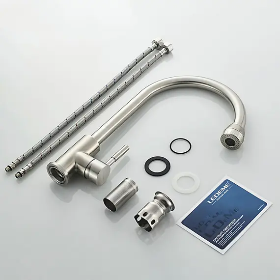 Смеситель для кухни Ledeme L74205 с душем суперсталь, изображение 10