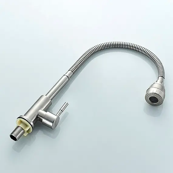 Моно кран для холодной воды с гибким изливом с душем Ledeme R L74295 суперсталь, изображение 3