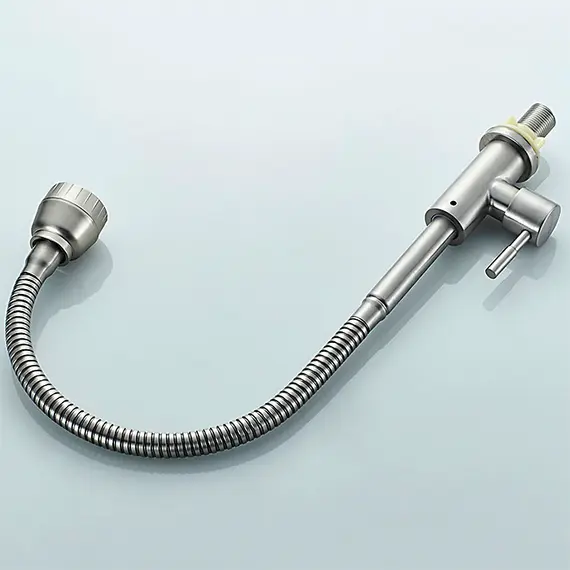 Моно кран для холодной воды с гибким изливом с душем Ledeme R L74295 суперсталь, изображение 4