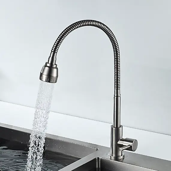 Моно кран для холодной воды с гибким изливом с душем Ledeme R L74295 суперсталь, изображение 8