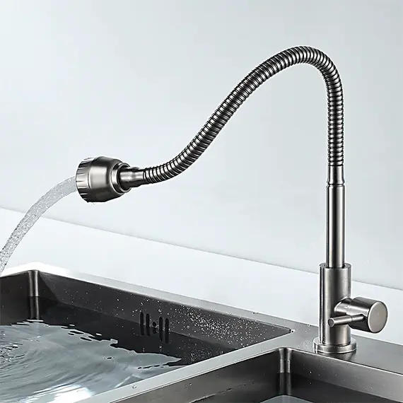 Моно кран для холодной воды с гибким изливом с душем Ledeme R L74295 суперсталь, изображение 9