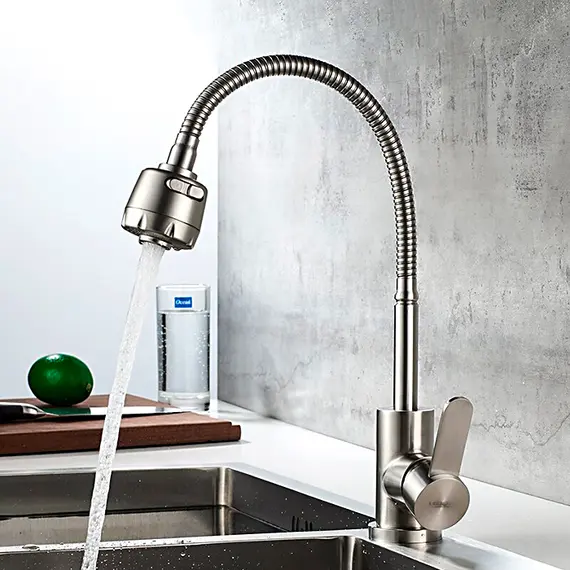 Смеситель для кухни Ledeme R L74304 с гибким изливом с душем суперсталь, изображение 3