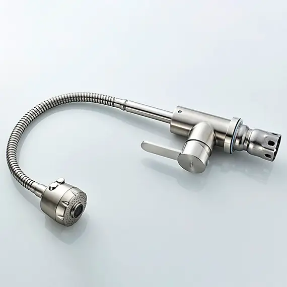 Смеситель для кухни Ledeme R L74304 с гибким изливом с душем суперсталь, изображение 5