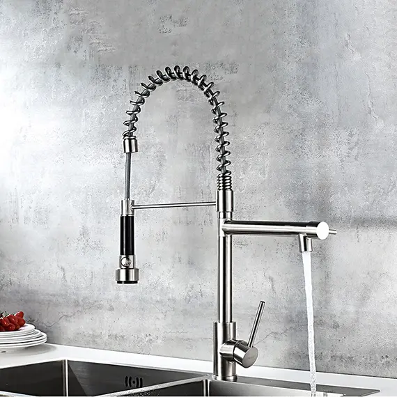 Смеситель для кухни с гибким изливом с душем Ledeme L76005-2 суперсталь, изображение 3