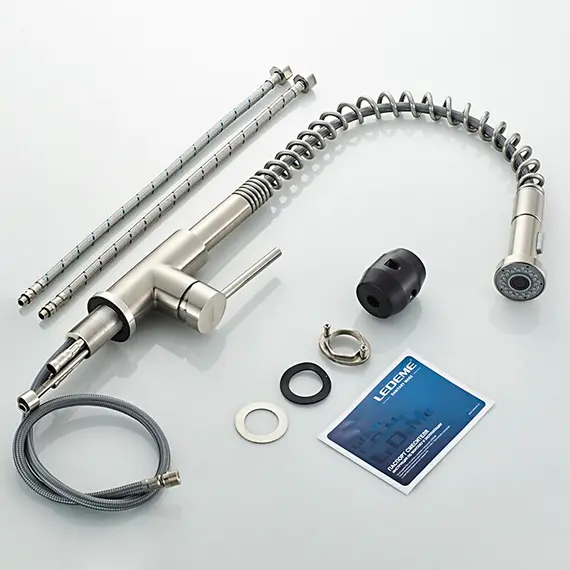 Смеситель для кухни с выдвижной лейкой Ledeme L76005 суперсталь, изображение 10