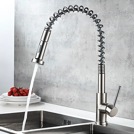 Смеситель для кухни с выдвижной лейкой Ledeme L76005 суперсталь, изображение 3