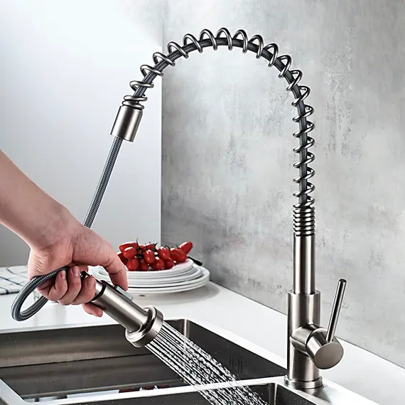 Смеситель для кухни с выдвижной лейкой Ledeme L76005 суперсталь, изображение 4