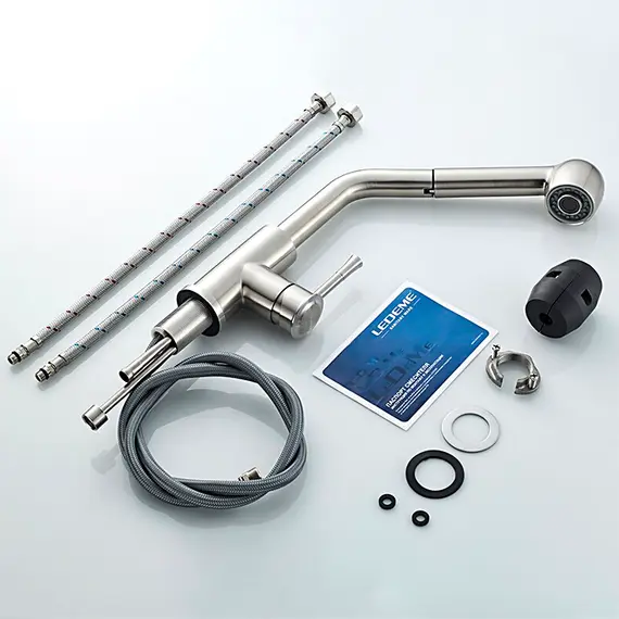 Смеситель для кухни с выдвижной лейкой с душем Ledeme L76014 суперсталь, изображение 10