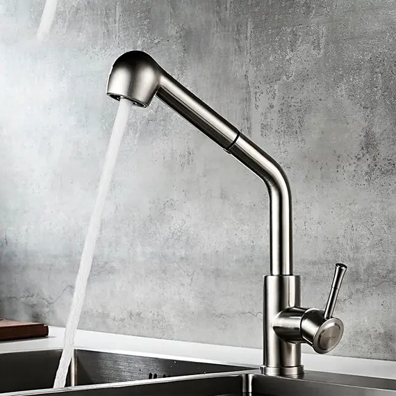 Смеситель для кухни с выдвижной лейкой с душем Ledeme L76014 суперсталь, изображение 3