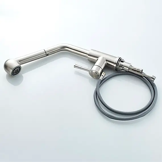 Смеситель для кухни с выдвижной лейкой с душем Ledeme L76014 суперсталь, изображение 5