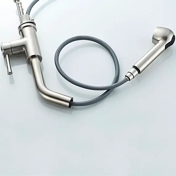 Смеситель для кухни с выдвижной лейкой с душем Ledeme L76014 суперсталь, изображение 8