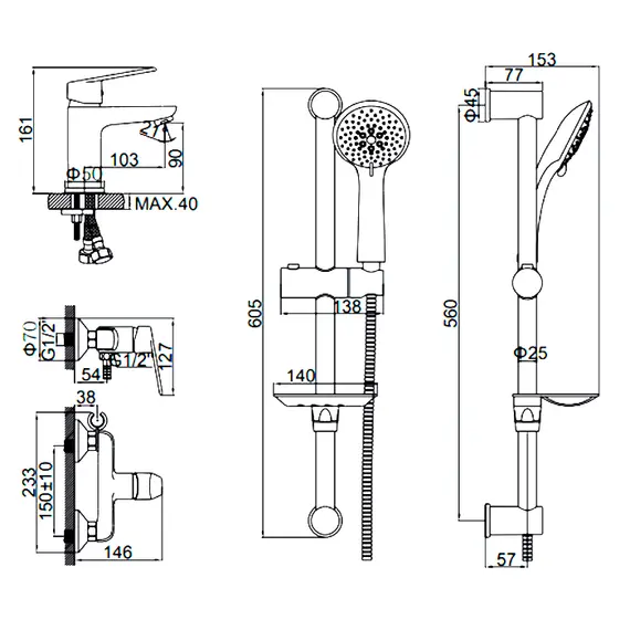Комплект смесителей 3 в 1 Ledeme L9020 хром, изображение 2