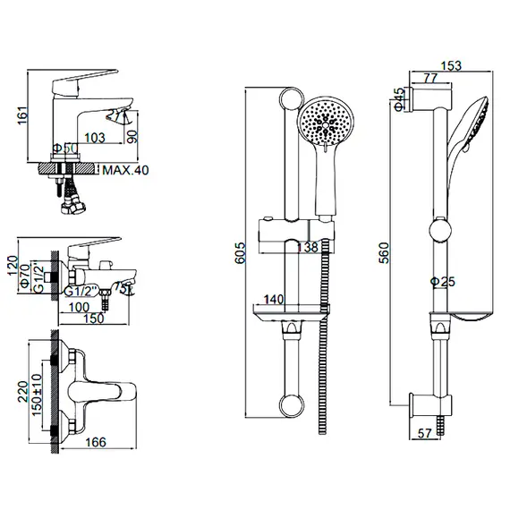 Комплект смесителей 3 в 1 Ledeme L9030 хром, изображение 2