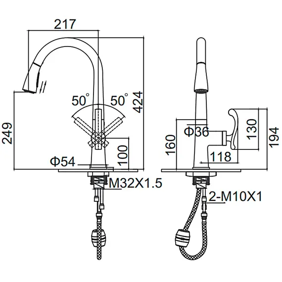 Смеситель для кухни с выдвижной лейкой с душем Gerhans K26W K14026W белый/хром, изображение 2