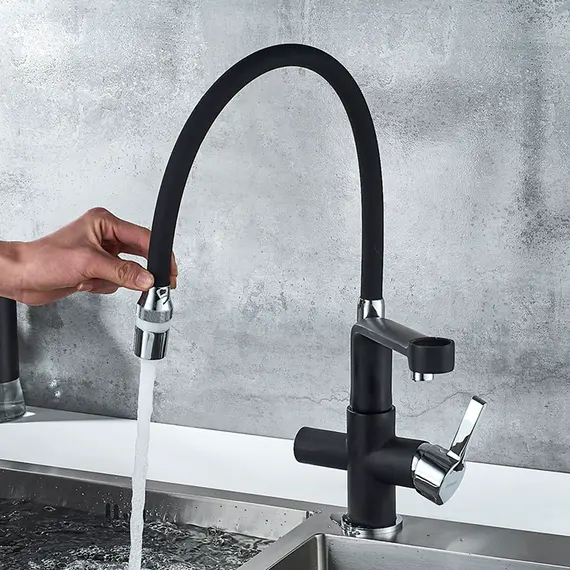 Смеситель для кухни с гибким изливом и встроенным краном под фильтр питьевой воды Gerhans K14090B-2 черный, изображение 7