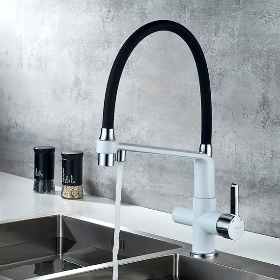 Смеситель для кухни с гибким изливом и встроенным краном под фильтр питьевой воды Gerhans K14090W-2 белый/хром, изображение 7