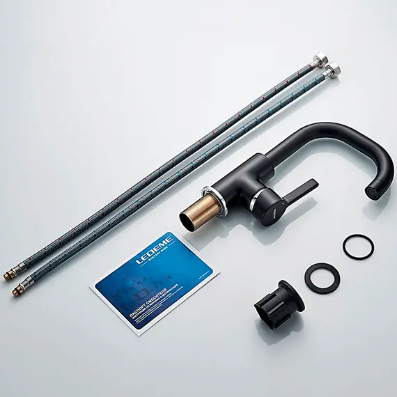 Смеситель для раковины с поворотным изливом Ledeme R L1099B черный, изображение 7