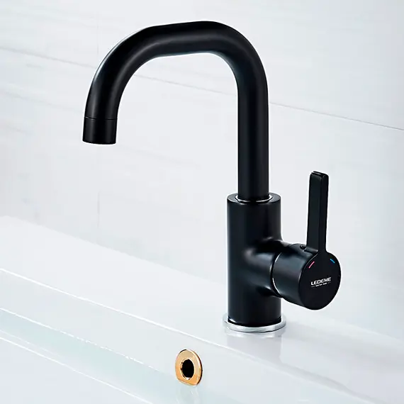 Смеситель для раковины с поворотным изливом Ledeme R L1099B черный, изображение 8