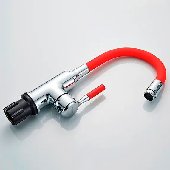 Смеситель для умывальника с гибким изливом R L1399-1 красный, изображение 3