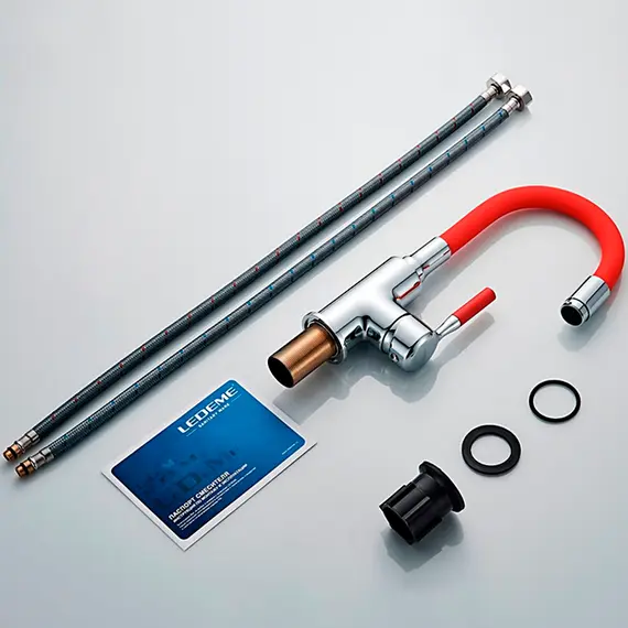 Смеситель для умывальника с гибким изливом R L1399-1 красный, изображение 7