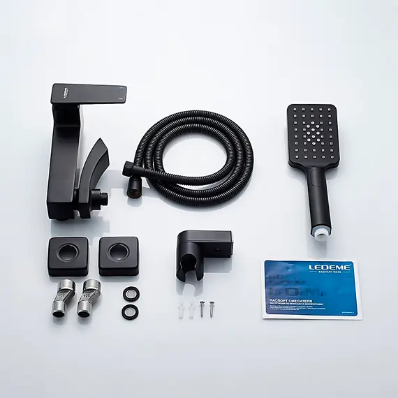 Смеситель для ванны Ledeme R L3178B матовый черный с коротким поворотным изливом, изображение 10