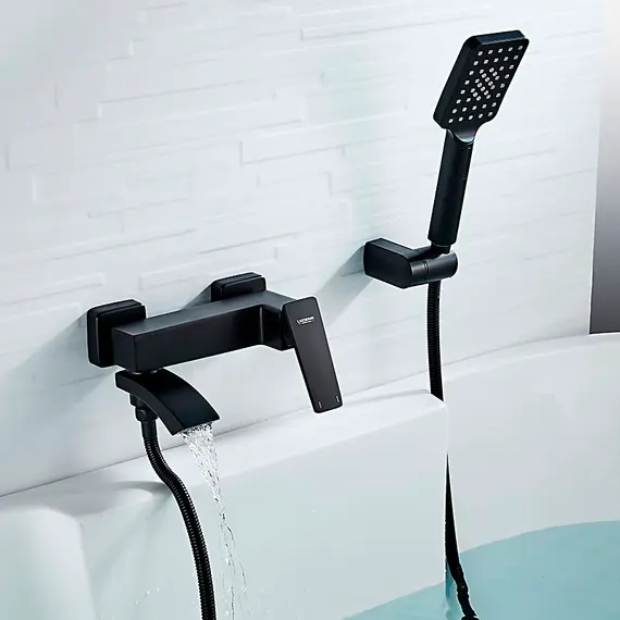 Смеситель для ванны Ledeme R L3178B матовый черный с коротким поворотным изливом, изображение 11